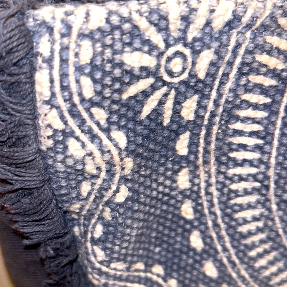 MYRA🌻BAG BOHO Blue Floral Canvas Navy Denim💙Brown LEATHER Handles & Accents - Picture 6 of 16